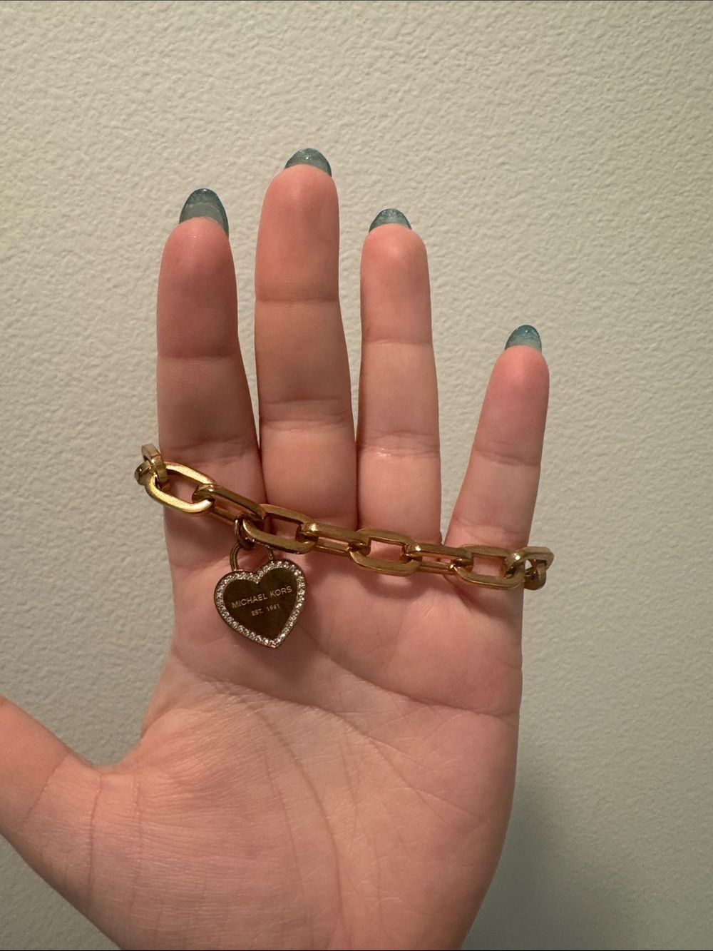 Michael Kors Gold Link Bracelet with Crystal-Edged Heart Charm